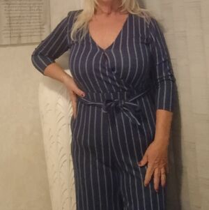 Madison Navy and White Textured Jumpsuit